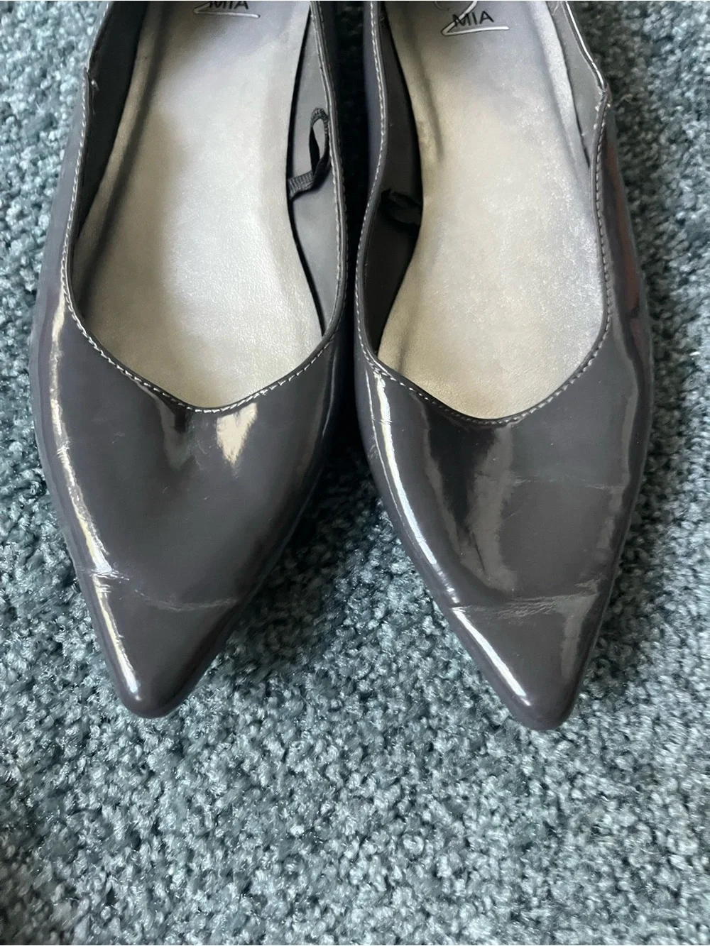 MIA Women's Pointed Patent Flats in Charcoal Gray